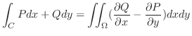 $\displaystyle \int_{C}Pdx + Qdy = \iint_{\Omega}(\frac{\partial Q}{\partial x} - \frac{\partial P}{\partial y}) dx dy$