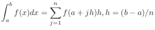 $\displaystyle \int_{a}^{b}f(x)dx = \sum_{j=1}^{n}f(a + jh)h, h = (b-a)/n$