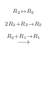 $\displaystyle \stackrel{\begin{array}{c}
{}_{R_{2} \leftrightarrow R_{3}}\\
{}...
..._{3}+R_{2}\to R_{2}}\\
{}_{R_{3}+R_{1}\to R_{1}}
\end{array}}{\longrightarrow}$