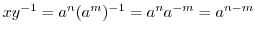$xy^{-1} = a^{n} (a^{m})^{-1} = a^n a^{-m} = a^{n-m}$