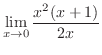 $\displaystyle{\lim_{x \rightarrow 0}\frac{x^{2}(x + 1)}{2x}}$