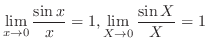 $\displaystyle{\lim_{x \to 0}\frac{\sin{x}}{x} = 1, \lim_{X \to 0}\frac{\sin{X}}{X} = 1}$