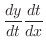 $\displaystyle \frac{dy}{dt}\frac{dt}{dx}$
