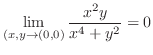 $\displaystyle{\lim_{(x,y \to (0,0)}\frac{x^{2}y}{x^{4} + y^{2}} = 0}$