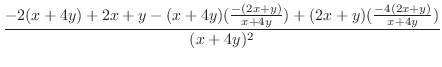 $\displaystyle \frac{-2(x+4y) + 2x+y - (x+4y)(\frac{-(2x+y)}{x+4y}) + (2x+y)(\frac{-4(2x+y)}{x+4y})}{(x+4y)^{2}}$