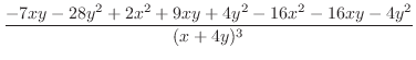 $\displaystyle \frac{-7xy - 28y^{2} + 2x^{2} + 9xy + 4y^{2} - 16x^{2} - 16xy - 4y^{2}}{(x+4y)^{3}}$