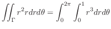 $\displaystyle \iint_{\Gamma}r^2rdrd\theta = \int_{0}^{2\pi}\int_{0}^{1}r^3 dr d\theta$