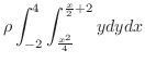 $\displaystyle \rho\int_{-2}^{4}\int_{\frac{x^2}{4}}^{\frac{x}{2}+2}ydydx$