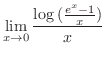 $\displaystyle \lim_{x \to 0}\frac{\log{(\frac{e^{x} - 1}{x})}}{x}$