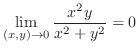 $\displaystyle \lim_{(x,y) \to 0}\frac{x^2 y}{x^2 + y^2} = 0$