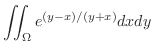 $\displaystyle \iint_{\Omega} e^{(y-x)/(y+x)} dxdy$