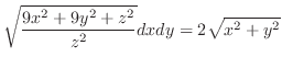 $\displaystyle \sqrt{\frac{9x^2 + 9y^2 + z^2}{z^2}} dx dy = 2\sqrt{x^2 + y^2}$