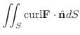 $\displaystyle{\iint_{S}{\rm curl}{\bf F} \cdot \hat{\bf n} dS}$