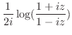 $\displaystyle \frac{1}{2i}\log(\frac{1 + iz}{1 - iz})$