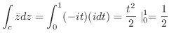 $\displaystyle \int_{c}\bar{z} dz = \int_{0}^{1}(-it) (i dt) = \frac{t^2}{2} \mid_{0}^{1} = \frac{1}{2}$