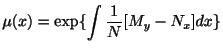 $\displaystyle \mu(x) = \exp\{\int\frac{1}{N}[M_{y} - N_{x}]dx\} $