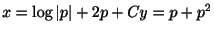 $\displaystyle x = \log\vert p\vert + 2p + C y = p + p^2$
