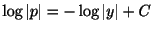 $ \log\vert p\vert = -\log\vert y\vert + C$