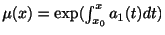 $ \mu(x) = \exp(\int_{x_{0}}^{x}a_{1}(t)dt)$