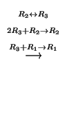 $\displaystyle \stackrel{\begin{array}{c}
{}_{R_{2} \leftrightarrow R_{3}}\\
{}...
..._{3}+R_{2}\to R_{2}}\\
{}_{R_{3}+R_{1}\to R_{1}}
\end{array}}{\longrightarrow}$