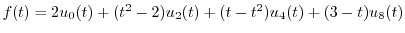 $f(t) = 2u_{0}(t) + (t^2 - 2)u_{2}(t) + (t - t^2)u_{4}(t) + (3 - t)u_{8}(t)$