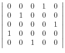 $\left \vert \begin{array}{ccccc}
0&0&0&1&0\\
0&1&0&0&0\\
0&0&0&0&1\\
1&0&0&0&0\\
0&0&1&0&0
\end{array}\right\vert$