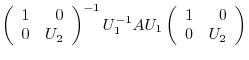 $\displaystyle \left(\begin{array}{rr}
1&0\\
0&U_{2}
\end{array}\right)^{-1}U_{1}^{-1}AU_{1}\left(\begin{array}{rr}
1&0\\
0&U_{2}
\end{array}\right)$