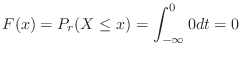 $\displaystyle F(x) = P_{r}(X \leq x) = \int_{-\infty}^{0} 0dt = 0 $