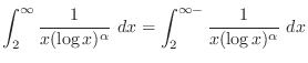$\displaystyle \int_{2}^{\infty}\frac{1}{x(\log{x})^{\alpha}}\ dx = \int_{2}^{\infty-}\frac{1}{x(\log{x})^{\alpha}}\ dx$