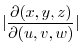 $\displaystyle \vert\frac{\partial(x,y,z)}{\partial(u,v,w)}\vert$