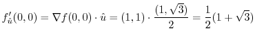 $\displaystyle f_{\hat u}'(0,0) = \nabla f(0,0) \cdot {\hat u} = (1,1)\cdot \frac{(1,\sqrt{3})}{2} = \frac{1}{2}(1 + \sqrt{3})$