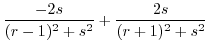 $\displaystyle \frac{-2s}{(r-1)^2 + s^2} + \frac{2s}{(r+1)^2 + s^2}$