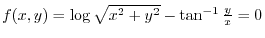 $f(x,y) = \log{\sqrt{x^2 + y^2}} - \tan^{-1}{\frac{y}{x}} = 0$