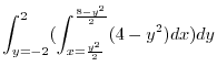 $\displaystyle \int_{y=-2}^{2}(\int_{x=\frac{y^2}{2}}^{\frac{8-y^2}{2}}(4 - y^2)dx)dy$
