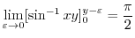 $\displaystyle \lim_{\varepsilon \to 0}[\sin^{-1}{x}{y}]_{0}^{y - \varepsilon} = \frac{\pi}{2}$