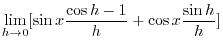 $\displaystyle f_{+}^{\prime}(0) = \lim_{h \rightarrow 0+}\frac{f(0+h) - f(0)}{h...
...\rightarrow 0+}\frac{\vert h\vert}{h} = \lim_{h \rightarrow 0+}\frac{h}{h} = 1 $