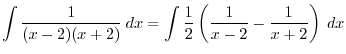 $\displaystyle{9. \ \int \frac{dx}{x^{2}-a^{2}} = \frac{1}{2a}\log{\vert\frac{x-a}{x+a}\vert} + c}$