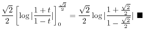 $\displaystyle \frac{1}{2}(\log{4} - \log{3}) + \int_1^2 \frac{1}{(x-1)^2 + 3}\:dx$