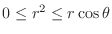 $0 \leq r^2 \leq r\cos{\theta}$