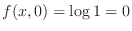 $f(x,0) = \log{1} = 0$