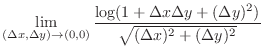 $\displaystyle \lim_{(\Delta x, \Delta y) \to (0,0)}\frac{\log(1 + \Delta x \Delta y + (\Delta y)^2)}{\sqrt{(\Delta x)^2 + (\Delta y)^2}}$