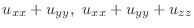 $u_{xx} + u_{yy}, u_{xx} + u_{yy} + u_{zz}$