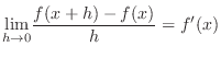 $\footnotesize {\displaystyle{\lim_{h \to 0}}\frac{f(x+h) - f(x)}{h} = f'(x)}$