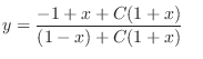 $\displaystyle y = \frac{ - 1 + x + C(1+x) } {(1 - x) + C(1 + x)} \ \ \ $