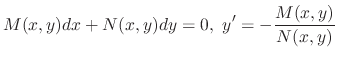 $\displaystyle M(x,y)dx + N(x,y)dy = 0, \ y^{\prime} = -\frac{M(x,y)}{N(x,y)}$