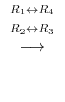 $\displaystyle \stackrel{\begin{array}{cc}
{}^{R_{1} \leftrightarrow R_{4}}\\
{}^{R_{2} \leftrightarrow R_{3}}
\end{array}}{\longrightarrow}$