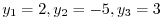 $y_1 = 2, y_2 = -5, y_3 = 3$