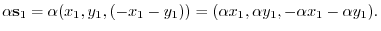 $\displaystyle \alpha{\bf s}_{1} = \alpha(x_{1},y_{1},(-x_{1}-y_{1})) = (\alpha x_{1}, \alpha y_{1}, -\alpha x_{1}-\alpha y_{1}). $