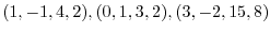 $(1,-1,4,2), (0,1,3,2), (3,-2,15,8)$