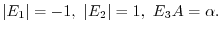 $\displaystyle \vert E_{1}\vert = -1,  \vert E_{2}\vert = 1,  E_{3}A = \alpha . $